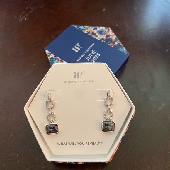 Silver tone and Alexandrite Geometric Drop Earrings Bomb Party June Collection - Picture 3 of 3